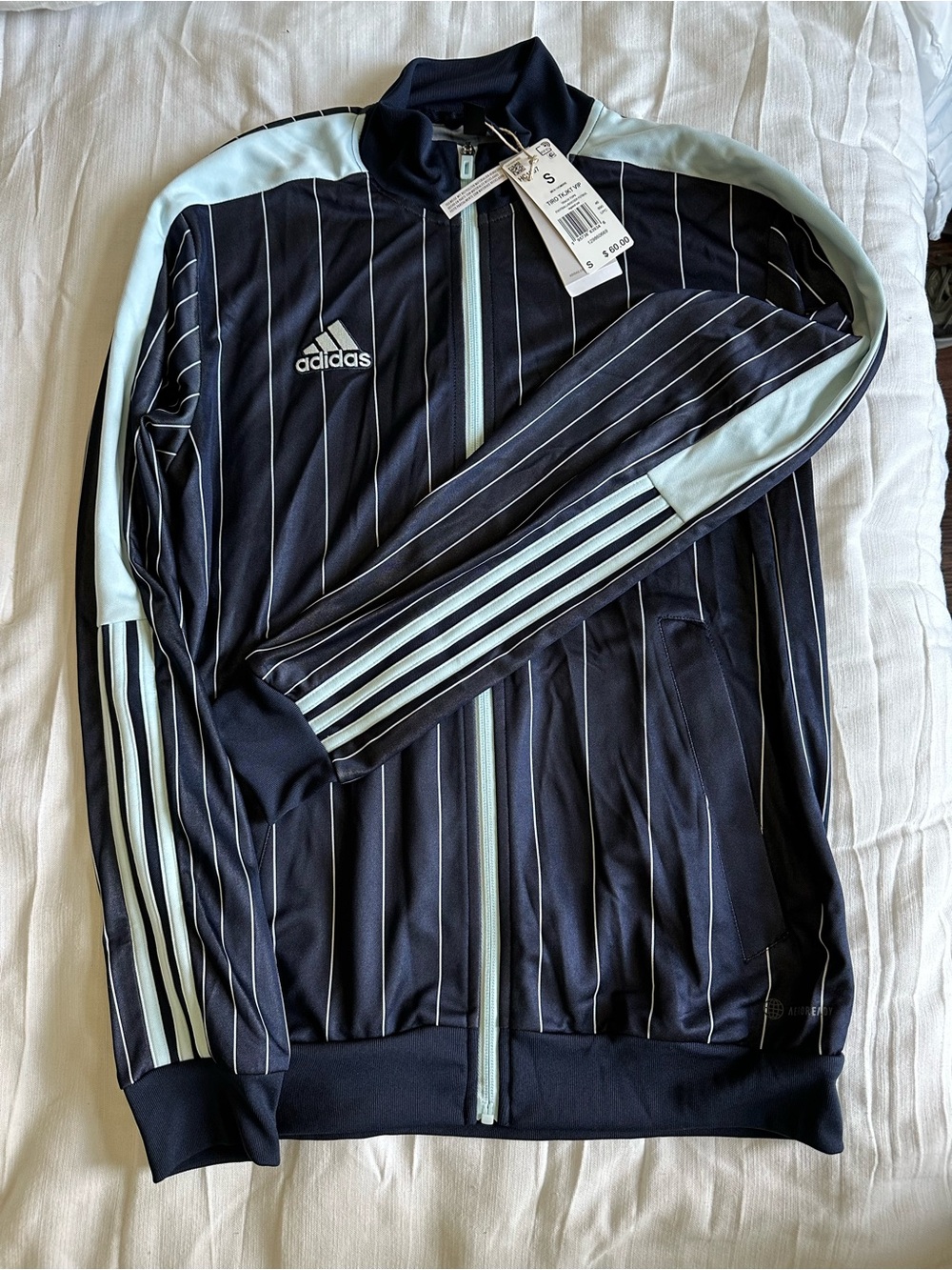 adidas Navy and Light Blue Pinstripe Track Jacket